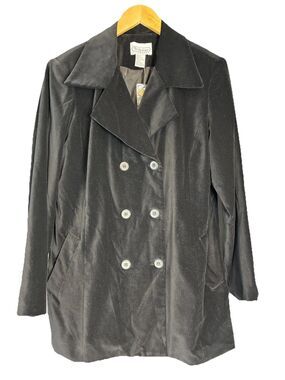 Vtg 80s 90s Bridgewater Black Velvet Double Breasted Coat Jacket Sz 12 Minimal